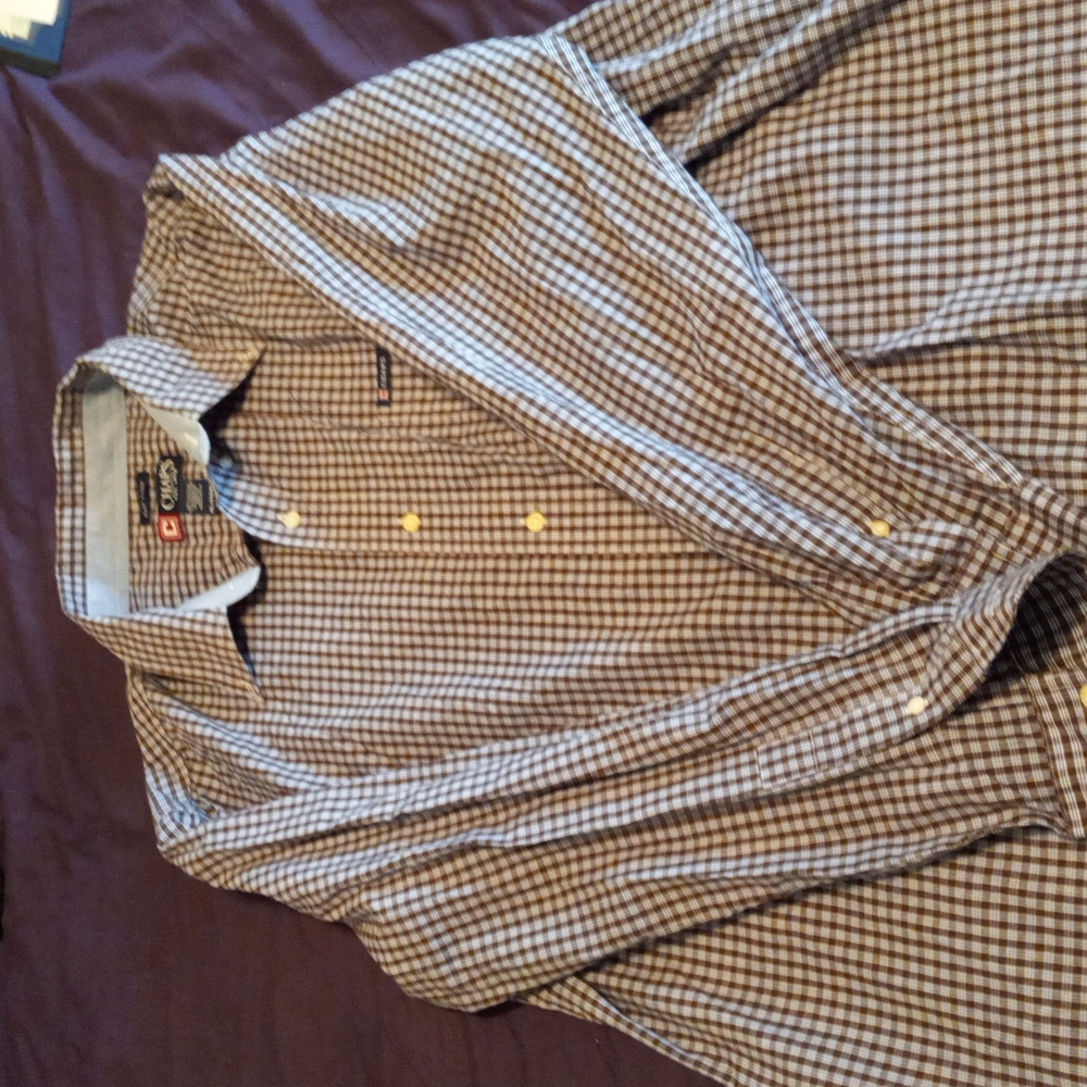 Chaps Men's Long-sleeved shirt, XLarge, Plaid brown blue white